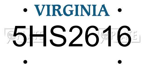 5HS2616 Virginia License Plate