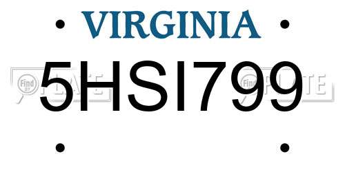 5HSI799 Virginia License Plate