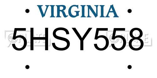 5HSY558 Virginia License Plate