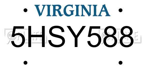 5HSY588 Virginia License Plate