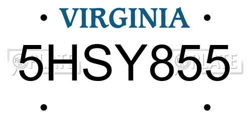 5HSY855 Virginia License Plate