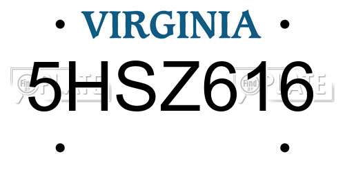 5HSZ616 Virginia License Plate