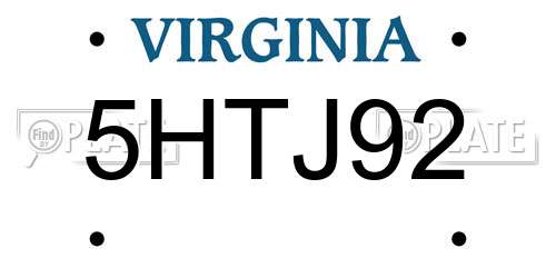 5HTJ92 Virginia License Plate