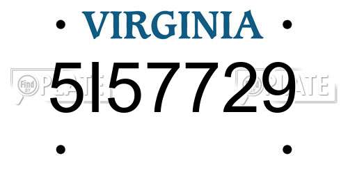 5I57729 Virginia License Plate