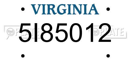 5I85012 Virginia License Plate