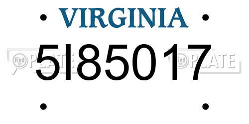 5I85017 Virginia License Plate