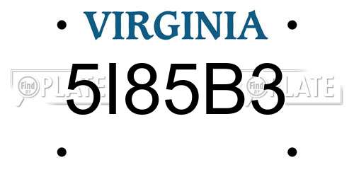 5I85B3 Virginia License Plate