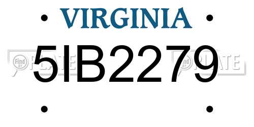 5IB2279 Virginia License Plate