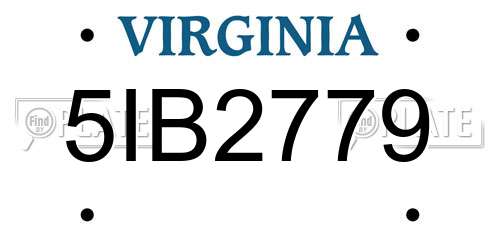 5IB2779 Virginia License Plate