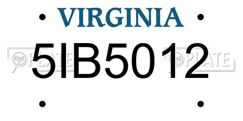 5IB5012 Virginia License Plate