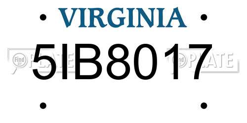 5IB8017 Virginia License Plate