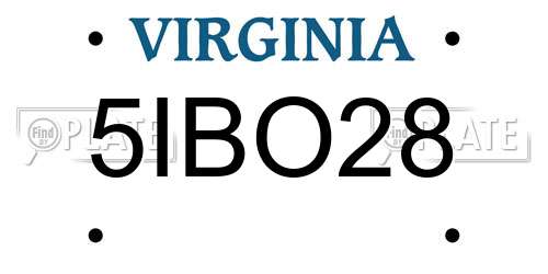 5IBO28 Virginia License Plate