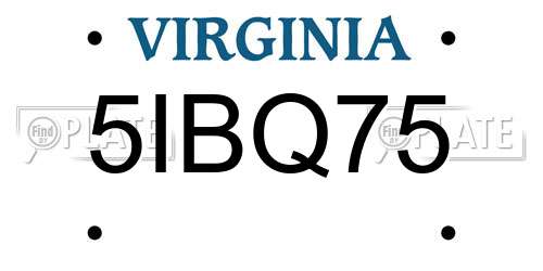 5IBQ75 Virginia License Plate