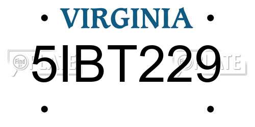 5IBT229 Virginia License Plate