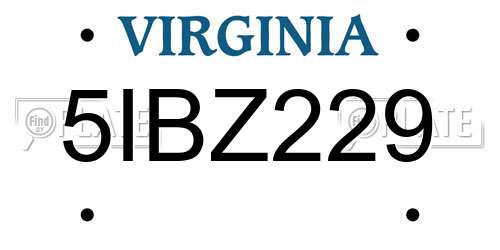 5IBZ229 Virginia License Plate