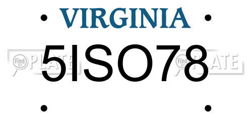 5ISO78 Virginia License Plate
