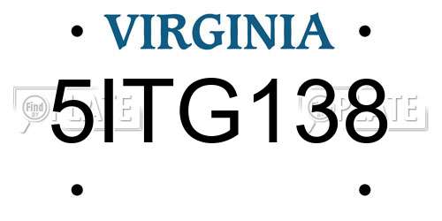 5ITG138 Virginia License Plate