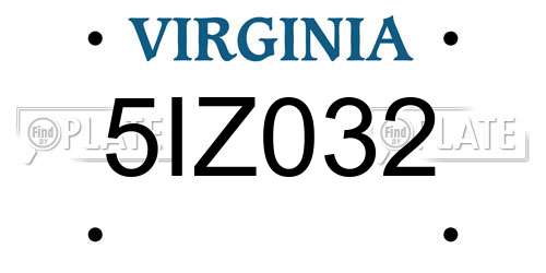 5IZ032 Virginia License Plate