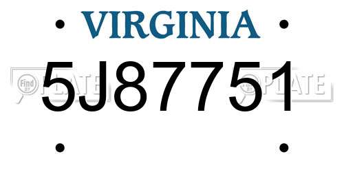 5J87751 Virginia License Plate