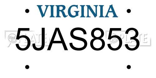 5JAS853 Virginia License Plate