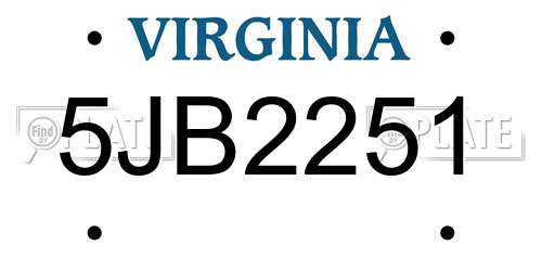 5JB2251 Virginia License Plate