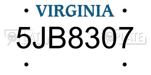 5JB8307 Virginia License Plate
