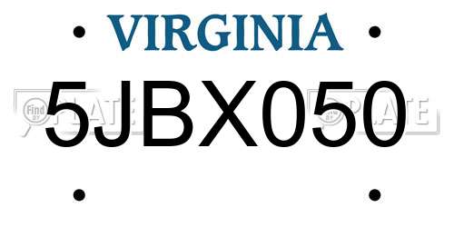5JBX050 Virginia License Plate
