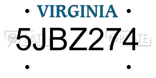 5JBZ274 Virginia License Plate