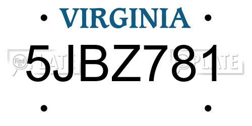 5JBZ781 Virginia License Plate