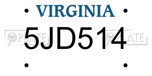 5JD514 Virginia License Plate