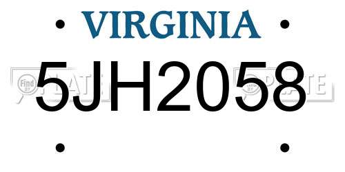 5JH2058 Virginia License Plate
