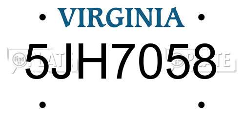 5JH7058 Virginia License Plate