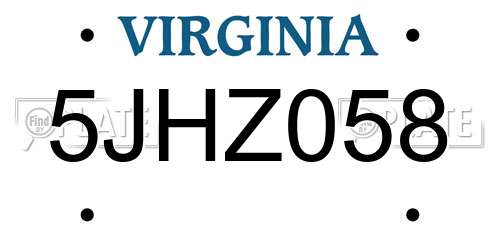 5JHZ058 Virginia License Plate