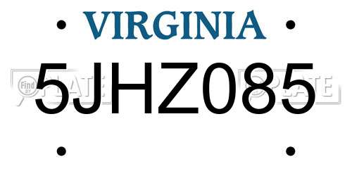 5JHZ085 Virginia License Plate