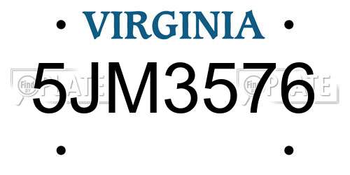 5JM3576 Virginia License Plate