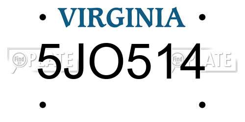 5JO514 Virginia License Plate