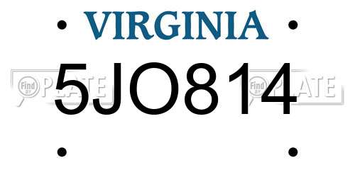 5JO814 Virginia License Plate