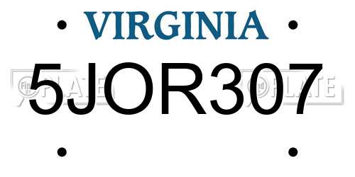 5JOR307 Virginia License Plate