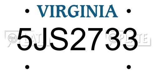 5JS2733 Virginia License Plate