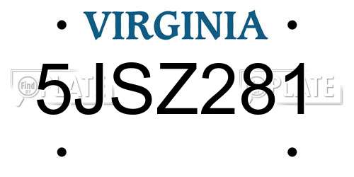 5JSZ281 Virginia License Plate