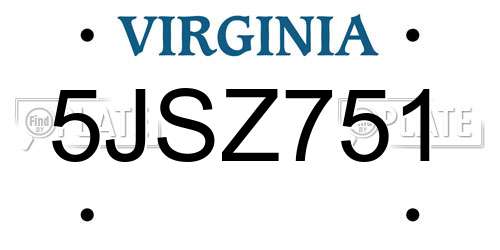 5JSZ751 Virginia License Plate