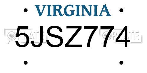 5JSZ774 Virginia License Plate