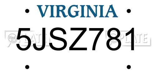 5JSZ781 Virginia License Plate