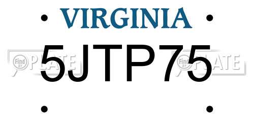 5JTP75 Virginia License Plate