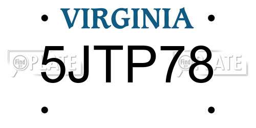 5JTP78 Virginia License Plate