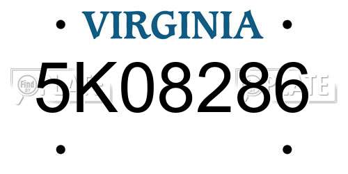 5K08286 Virginia License Plate