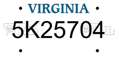 5K25704 Virginia License Plate
