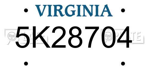 5K28704 Virginia License Plate