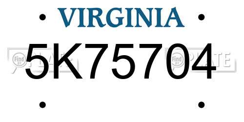 5K75704 Virginia License Plate