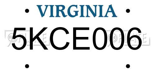 5KCE006 Virginia License Plate